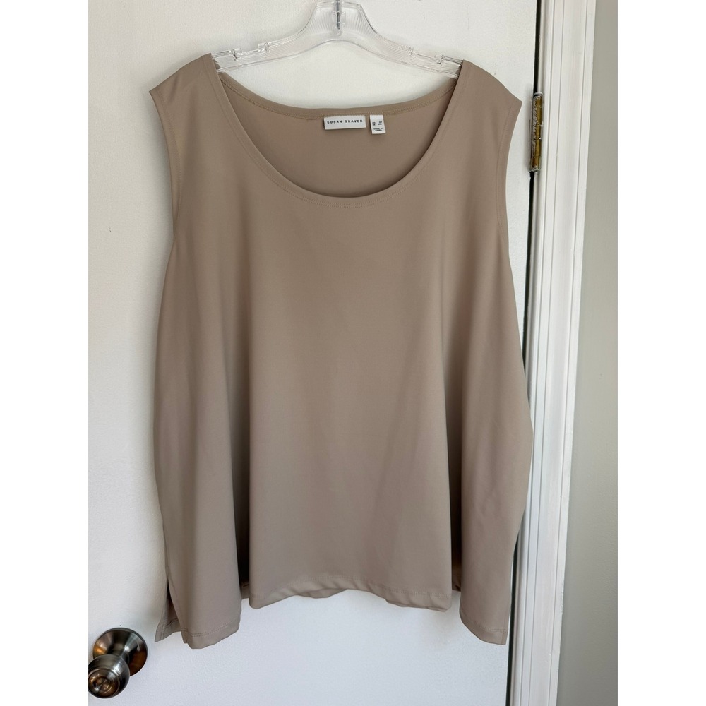 Susan Graver Womens 3X Tan Sleeveless Scoop Neck Liquid Knit Tank Top A81796
